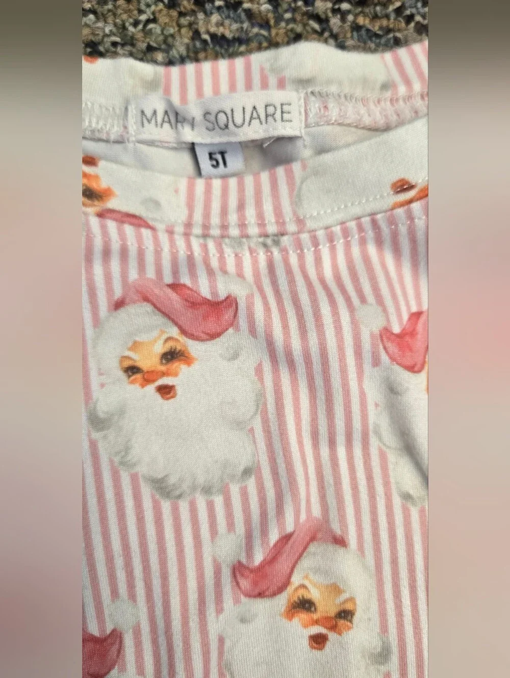 Girls 5T Pink & White Striped Vintage Santa Pajama Set